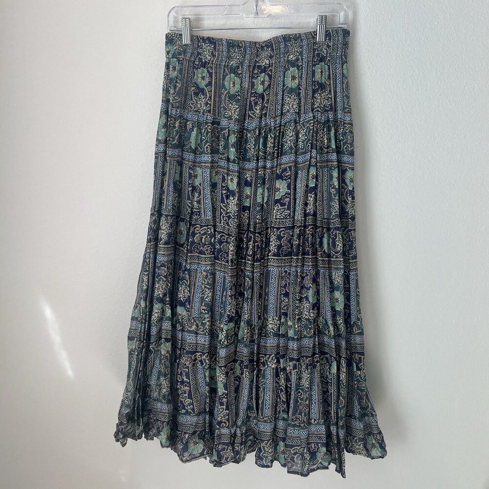 VTG Kathryn Deene Maxi Sheer Skirt Sz 14/16 Blue 90’s Y2K Floral Boho Festival